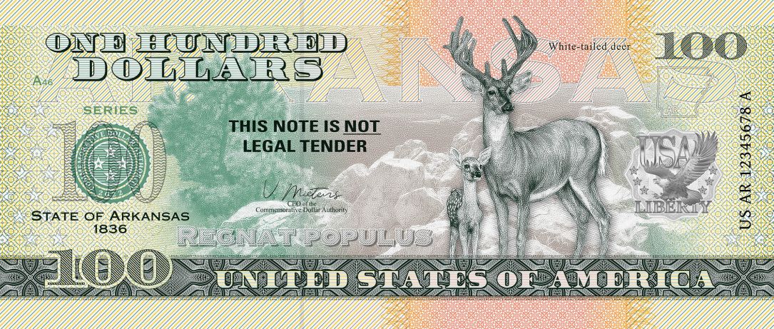 Souvenir note 100 dollars Arkansas - The Natural State