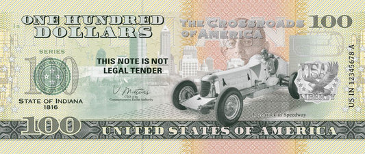 Souvenir note 100 Dollar Indiana - Home of Motorsport