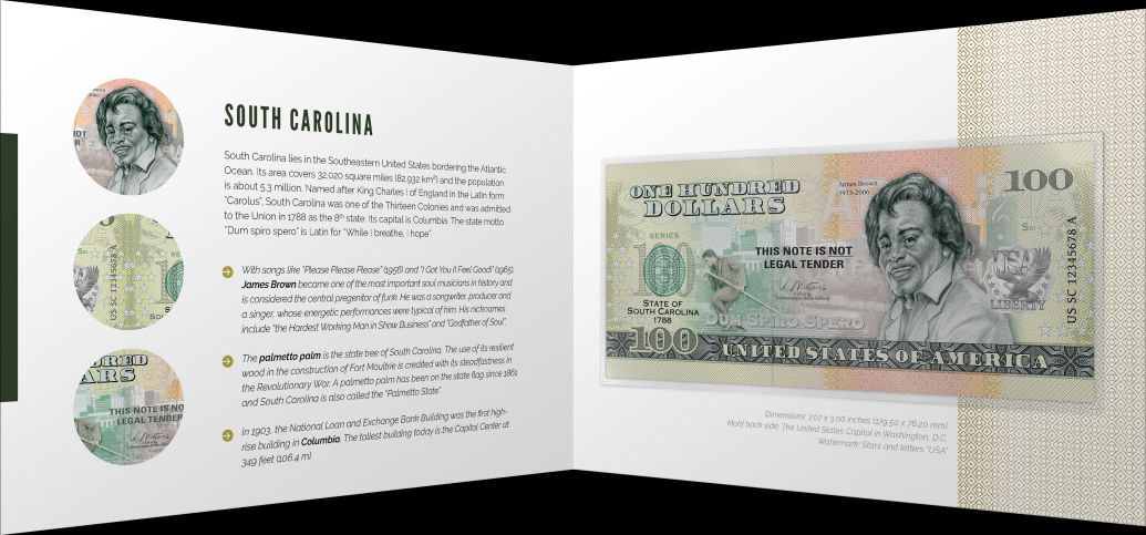 Souvenir note 100 dollars South Carolina - The Palmetto State