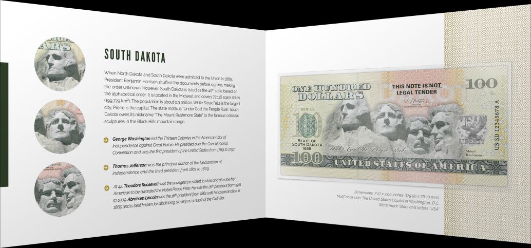 Souvenir note 100 dollars South Dakota - The Mount Rushmore State