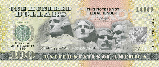 Souvenir note 100 dollars South Dakota - The Mount Rushmore State