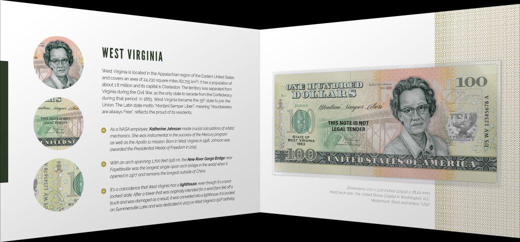 Souvenir note 100 dollars West Virginia - The Mountain State